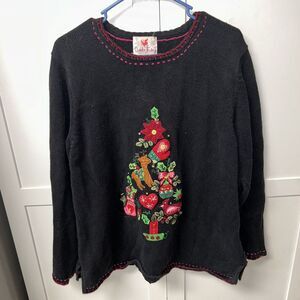Quacker Factory Womens XL Black Knit Christmas Tree‎ Heavy Pullover Sweater